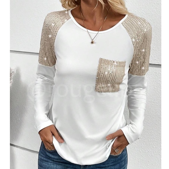 7824 White Sequin Detailed T-Shirt